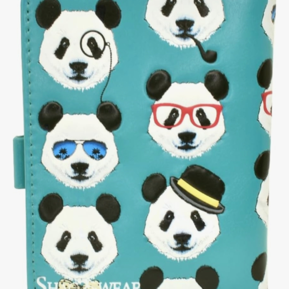 Shagwear Small Wallet Premium Vegan Leather Panda Repeat Teal Purse Clutch Bag - Picture 2 of 4